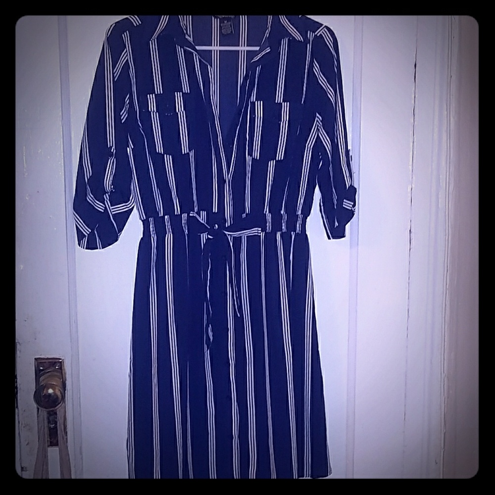 Navy blue and white striped dress